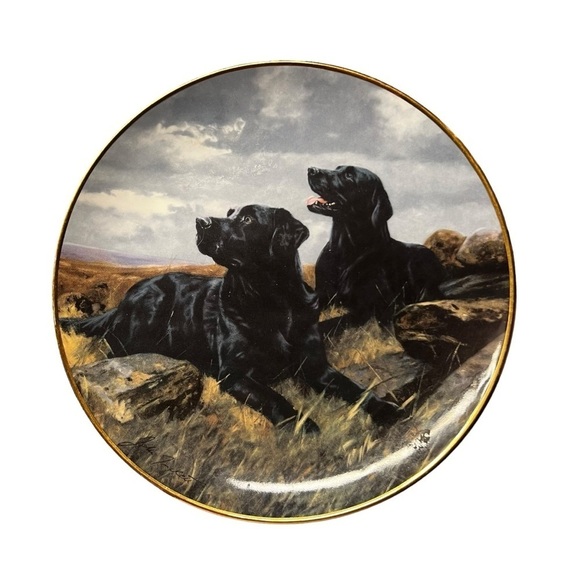 Franklin Mint Black Lab Plate “Ready to Go” by John Trickett - Picture 1 of 4